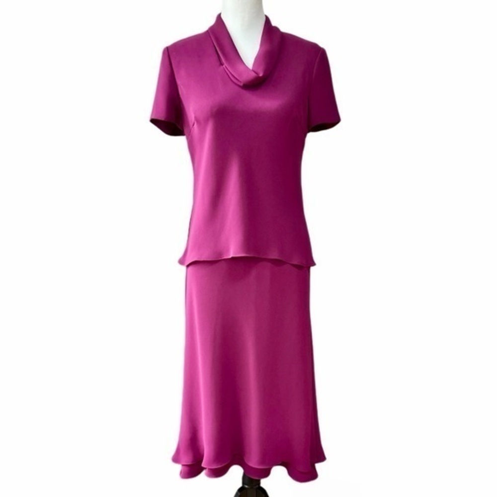 Talbots Cowl Neck Skirt Set Magenta Pink Petites 6P